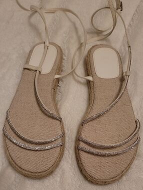 H&M Neutral Espadrille Sandal with Rhinestone Straps
